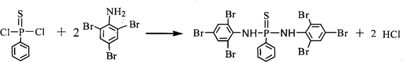 Reaction scheme showing the coupling of phenylphosphonothioic dichloride and 2,4,6-tribromoaniline