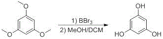 Reaction scheme showing BBr3 mediated demethylation of 1,3,5-trimethoxybenzene to phloroglucinol