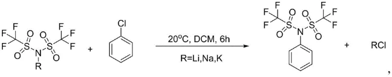 Novel reaction equation showing lithium bistrifluoromethanesulfonimide reacting with chlorobenzene