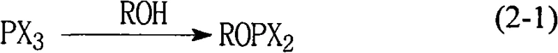 General reaction scheme for the stepwise esterification of phosphorus trihalides with alcohols and phenols
