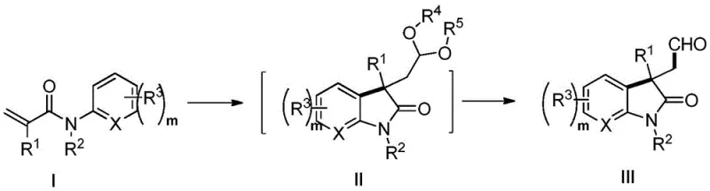 General reaction scheme showing photocatalytic conversion of N-aryl acrylamide to 3-formyl-2-indolinone