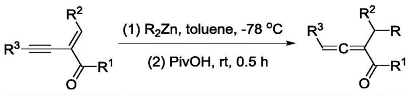 Ionic pathway synthesis of 1,2-dienyl ketone using alkyl zinc reagents at low temperature