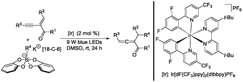 General reaction formula for photocatalytic synthesis of 1,2-allenyl ketone using visible light