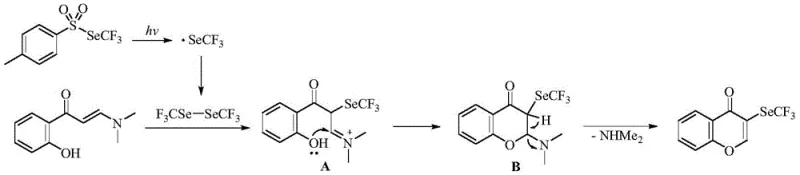 Reaction mechanism showing radical generation and intramolecular cyclization