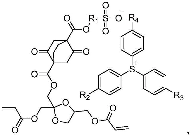 General chemical structure of the photoresist monomer showing the sulfonium cation and dioxobicyclo ester linkage