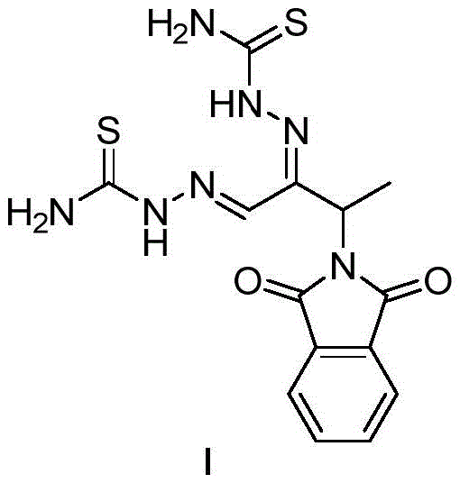 Chemical structure of 3-phthalimide-2-oxo-n-butyraldehyde bis-thiosemicarbazone (Compound I)