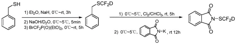 Three-step synthesis route for preparing PhthSCF2D from benzyl mercaptan