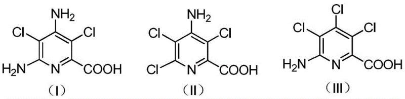 Chemical structures of complex organic impurities (Formulas I, II, III) found in picloram solid slag