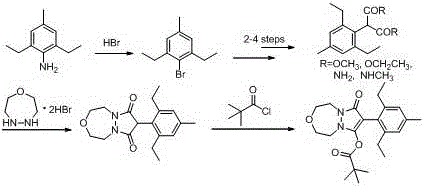 Conventional multi-step synthesis route for Pinoxaden intermediates showing complexity
