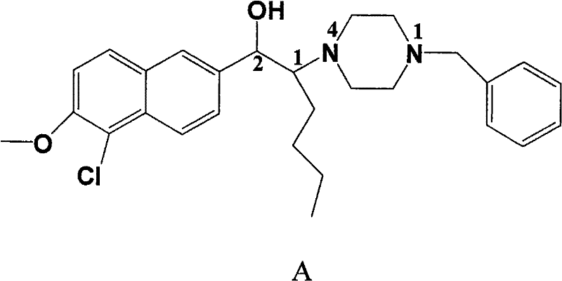 Chemical structure of Compound A showing the naphthyl-piperazine scaffold with chiral centers