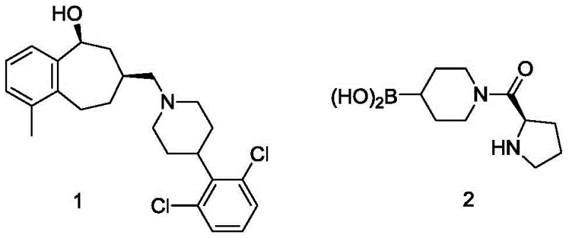 Chemical structures of drug molecules incorporating N-substituted piperidine boronic acid motifs