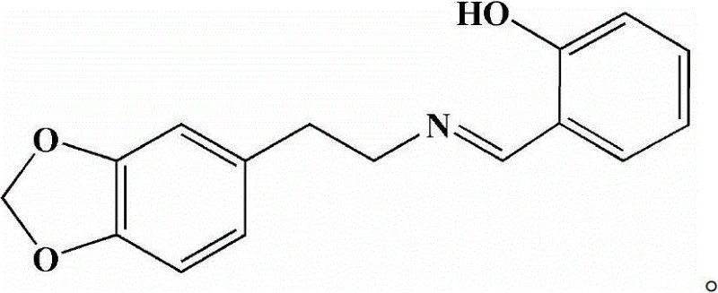 Chemical structure of Piperonyl Ethylamine Salicylaldehyde showing the Schiff base linkage