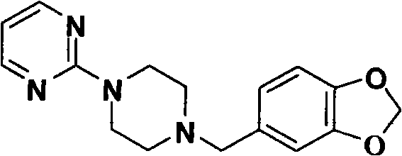 Chemical structure of Piribedil showing the pyrimidine-piperazine-benzodioxole framework