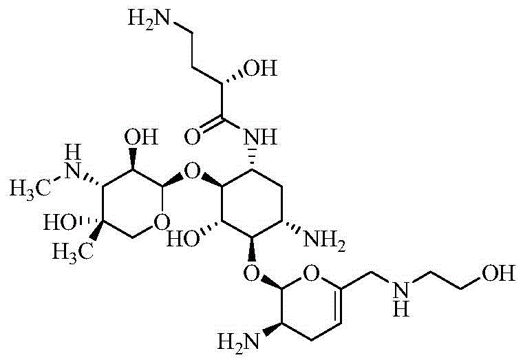 Chemical structure of Plazomicin showing the complex aminoglycoside framework targeted by the new synthesis method