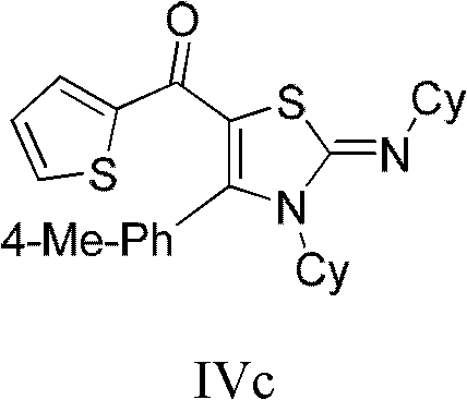 Chemical structure of compound IVc showing a thiophene and cyclohexyl substituted thiazoline derivative