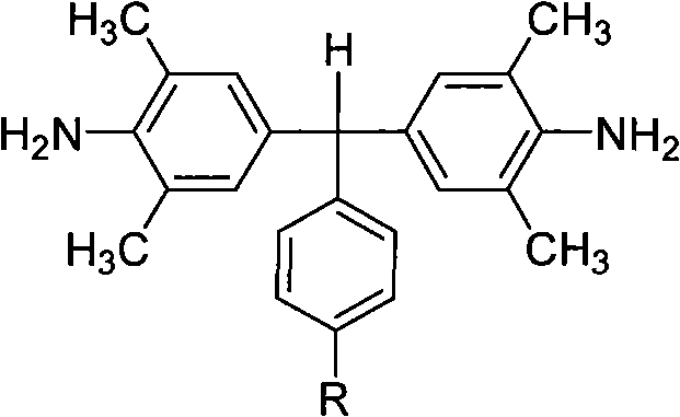 General structural formula of the polyalkyl-substituted aromatic diamine monomer showing bulky R groups