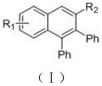 General structural formula of polyaromatic substituted naphthalene derivatives showing variable substituents R1 and R2