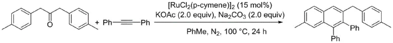 Representative reaction scheme showing the cyclization of aromatic ketone and diphenylacetylene to form naphthalene derivative