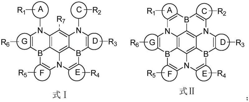 General chemical structure of polycyclic aromatic organic compounds Formula I and II