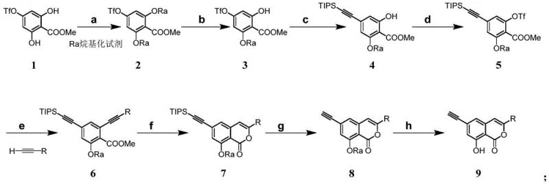 Comprehensive synthetic route for polycyclic lactone compounds showing steps a through h