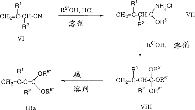 Reaction scheme for the synthesis of vinyl ketene acetal reagents from nitrile precursors