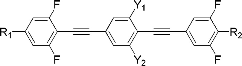 General structural formula of polyfluorinated bis(phenylethynyl)benzene derivatives showing variable R and Y substituents