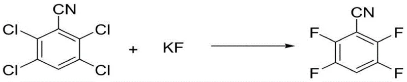 Fluorination of tetrachlorobenzonitrile to tetrafluorobenzonitrile