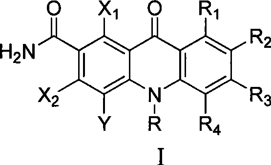 General structure of polyhaloacridone compounds (Formula I) showing variable halogen and alkyl substituents