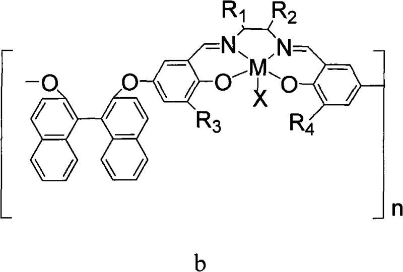 Chemical structure of polymeric chiral catalyst type b featuring cyclic diamine backbone and metal center