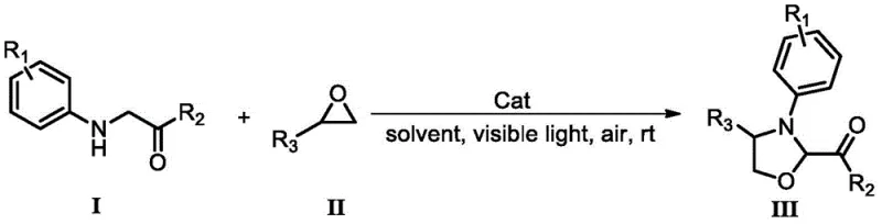 General reaction scheme for the synthesis of polysubstituted 1,3-oxazolidines from glycine derivatives and epoxides under visible light catalysis