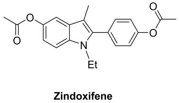 Chemical structure of Zindoxifene, a representative 2-aryl indole derivative with biological activity