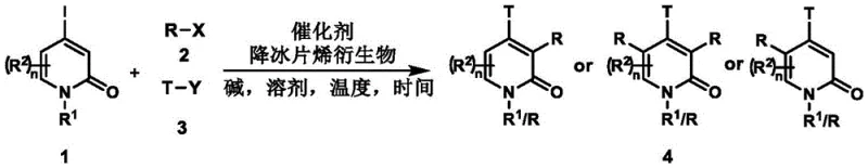 General reaction scheme for synthesizing polysubstituted 2-pyridones using Pd catalyst and norbornene derivative