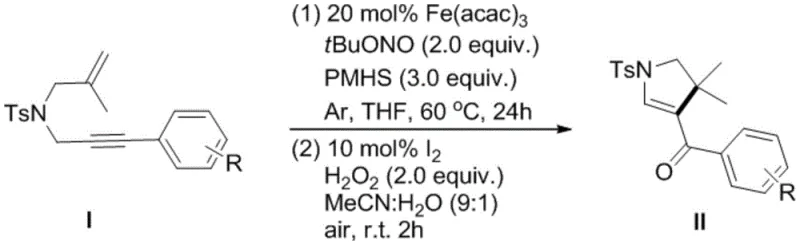 Specific example reaction scheme demonstrating the synthesis of 1-p-toluenesulfonyl-3-benzoyl-4,4-dimethyl-dihydropyrrole
