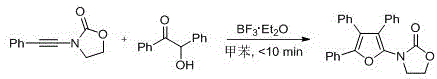 Reaction scheme showing lactam-containing alkynamide reacting with α-hydroxy ketone to form polysubstituted furan