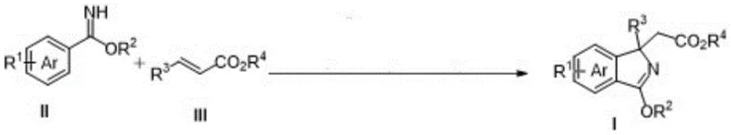 General reaction scheme showing Formula II imidate reacting with Formula III olefin to form Formula I isoindole