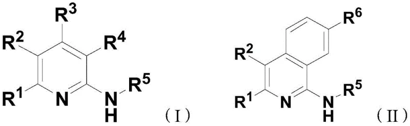 General chemical structures of polysubstituted nitrogen-containing aromatic heterocyclic compounds Formula I and II