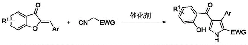 General reaction scheme for NaOH-catalyzed synthesis of polysubstituted pyrroles from aurones and isocyanoacetates