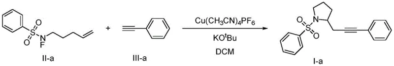 Specific reaction scheme for Example 1 showing synthesis of compound I-a from II-a and III-a
