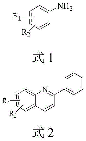 Core invention reaction scheme showing one-pot synthesis of quinoline from aniline acetophenone and DMSO using iron catalyst