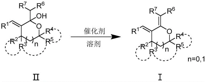 Step 2 reaction scheme showing acid-catalyzed dehydration of hemiacetal to final dienoid (Formula I)