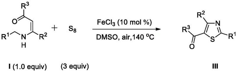 General reaction scheme for FeCl3-catalyzed synthesis of polysubstituted thiazoles from enamines and sulfur