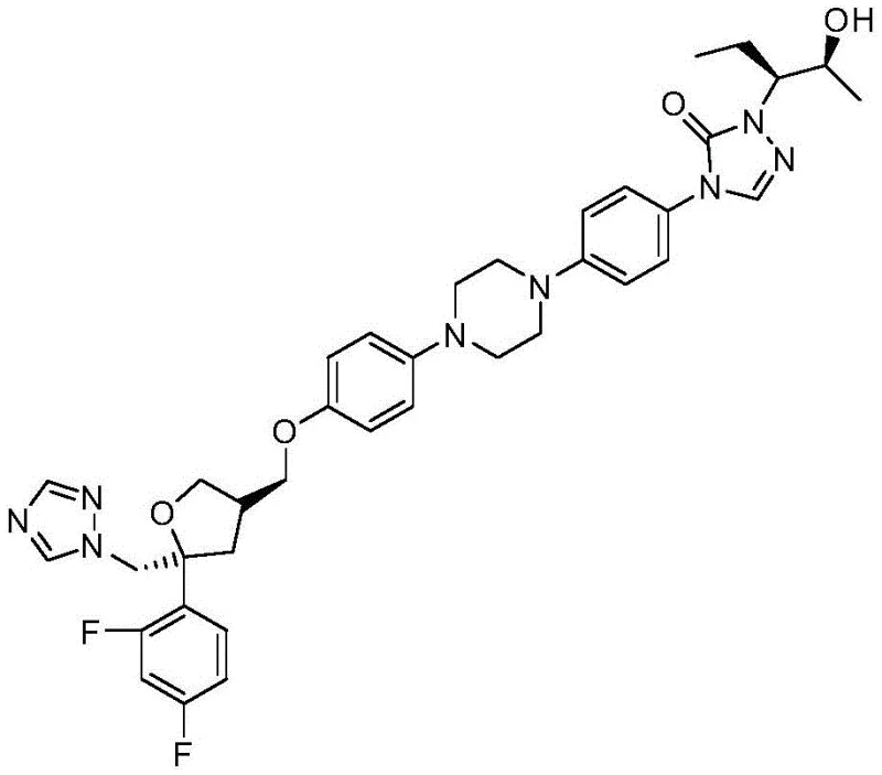 Chemical structure of Posaconazole showing the position of the chiral side chain intermediate