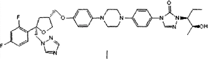 Chemical structure of Posaconazole showing the triazole and piperazine moieties