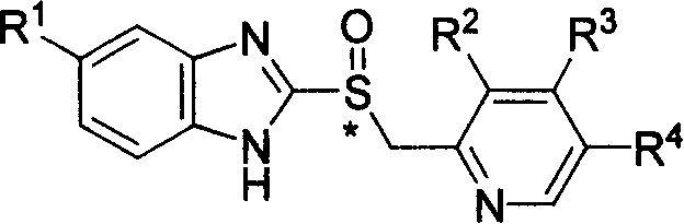 General chemical structure of substituted pyridyl methyl sulfinyl benzimidazole compounds