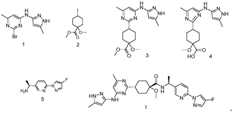 Complete synthetic route showing the transformation from compounds 1 and 2 to intermediate 3, then to intermediate 4, and finally to Pralsetinib (Formula I)