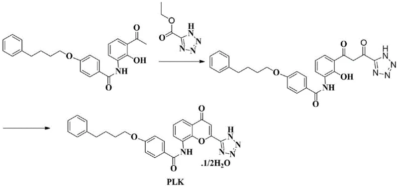 Conventional PBHA-based synthesis route for Pranlukast showing ester ketone condensation