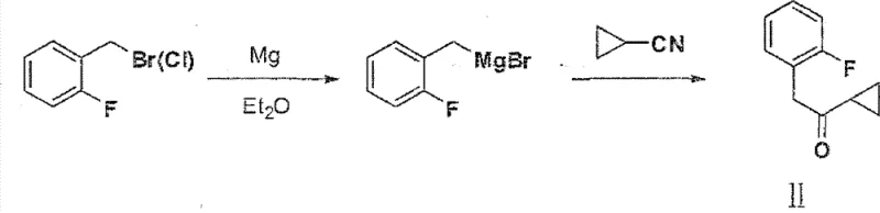 Prior art synthesis route utilizing hazardous Grignard reagents and nitriles