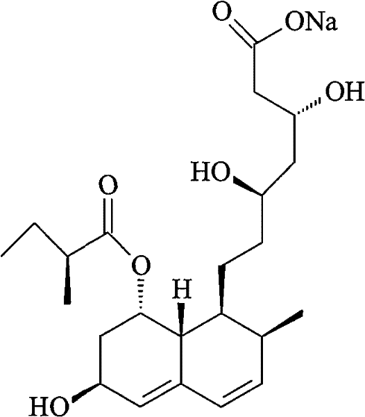 Chemical structure of Pravastatin Sodium showing the sensitive ester and carboxylate groups