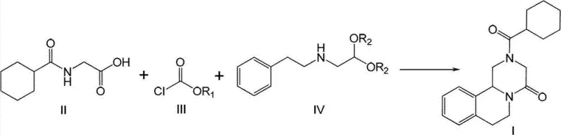 Detailed cyclization mechanism converting the intermediate to the final Praziquantel structure