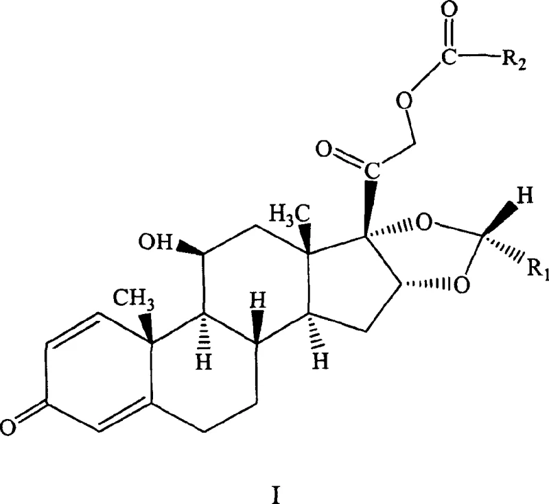 General reaction scheme showing the one-pot conversion of 16-alpha-hydroxy prednisolone to prednisolone derivatives using acid anhydride and aldehyde